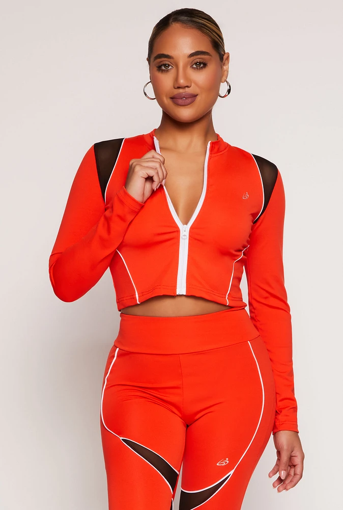Womens Mesh Detail Contrast Piping Zip Front Track Jacket, Orange, Size M