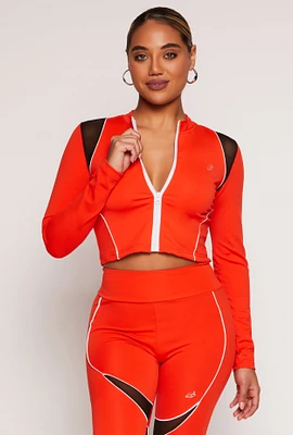 Womens Mesh Detail Contrast Piping Zip Front Track Jacket, Orange, Size M