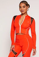 Womens Mesh Detail Contrast Piping Zip Front Track Jacket, Orange, Size M