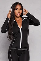 Womens Contrast Piping Full Zip Track Jacket, Black, Size M