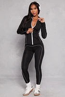 Womens Contrast Piping Full Zip Track Jacket, Black, Size M