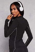 Womens Contrast Piping Full Zip Track Jacket, Black, Size M