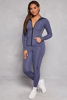 Womens Contrast Piping Full Zip Track Jacket, Blue, Size S
