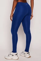 Womens Wide Waistband Leggings, Blue, Size M