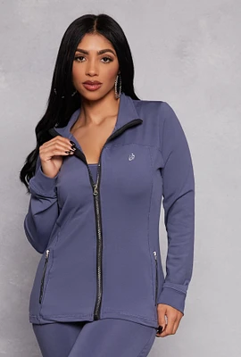 Womens Zip Front Track Jacket, Blue, Size S
