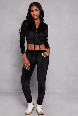Womens Solid Velour Drawstring Joggers, Black, Size L