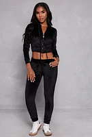 Womens Solid Velour Drawstring Joggers, Black, Size L