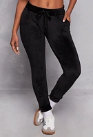 Womens Solid Velour Drawstring Joggers, Black, Size L