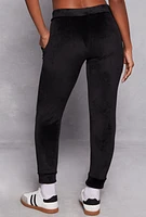 Womens Solid Velour Drawstring Joggers, Black, Size L