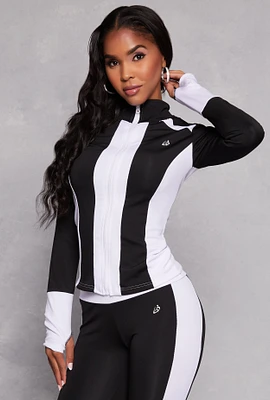Womens Color Blocked Zip Front Track Jacket, Multi, Size S