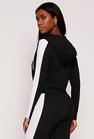 Womens Color Block Zip Front Cropped Hoodie,