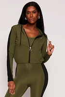 Womens Color Block Zip Front Cropped Hoodie,