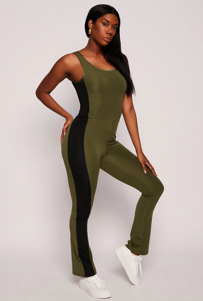 Womens Side Stripe Detail Active Tank Catsuit, Green, Size S