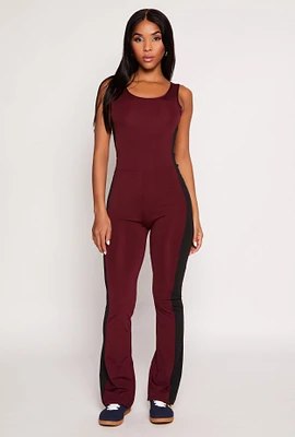 Womens Side Stripe Detail Active Tank Catsuit, Burgundy, Size L