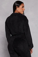 Womens Plush Flap Pocket Half Zip Sweatshirt, Black, Size S