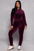 Womens Velour Smocked Hem Pullover Hoodie, Burgundy, Size S