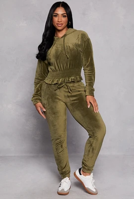 Womens Velour High Waist Drawstring Joggers, Green, Size S