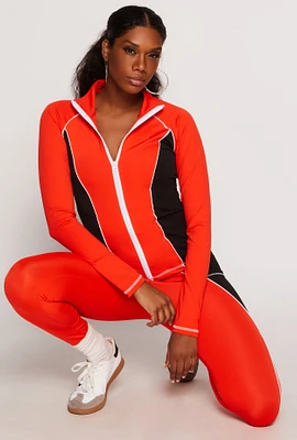 Womens Color Block Contrast Piping Track Jacket, Orange, Size S
