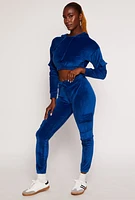 Womens Velour Cropped Pullover Hoodie, S