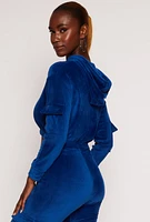 Womens Velour Cropped Pullover Hoodie, S