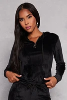 Womens Velour Half Zip Hoodie, Black, Size S