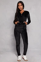 Womens Velour Half Zip Hoodie, Black, Size S