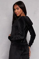 Womens Velour Half Zip Hoodie, Black, Size S