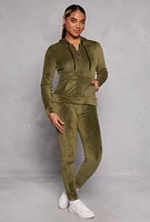 Womens Velour Half Zip Hoodie, Green, Size S