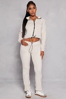 Womens Toggle Drawstring Hem Plush Zip Front Top, Beige, Size L