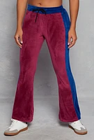 Womens Velour Side Stripe Flare Pants, Burgundy,
