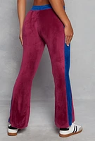 Womens Velour Side Stripe Flare Pants, Burgundy,