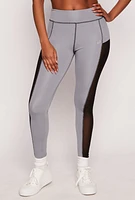 Womens Mesh Insert Active Leggings, Grey, Size S