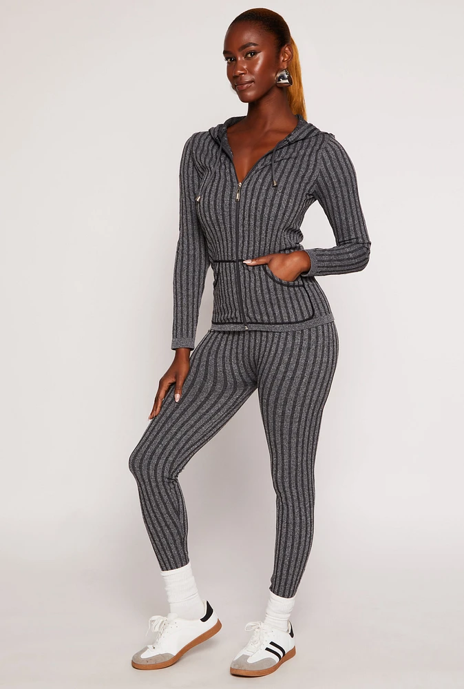 Womens Seamless Textured Knit High Waisted Leggings, Grey, Size S-M