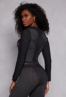 Womens Seamless Laser Cut Detail Cropped Track Jacket, Black, Size L-XL