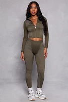 Womens Seamless Laser Cut Detail Cropped Track Jacket, Green, Size L-XL