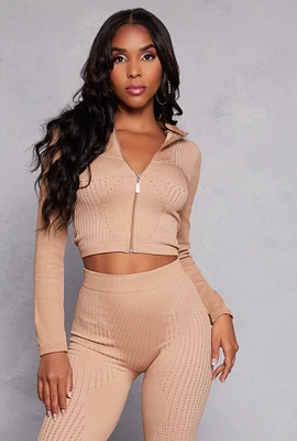Womens Seamless Laser Cut Detail Cropped Track Jacket,