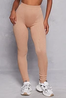 Womens Seamless Laser Cut Detail Leggings, Khaki, Size S-M