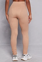 Womens Seamless Laser Cut Detail Leggings, Khaki, Size S-M