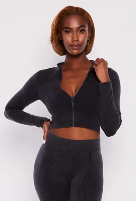 Womens Compression Rib Seamless Zip Front Track Jacket, S-M
