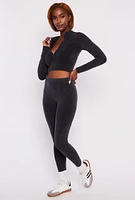 Womens Compression Rib Seamless Zip Front Track Jacket, S-M