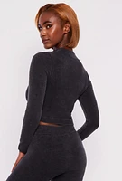 Womens Compression Rib Seamless Zip Front Track Jacket, S-M