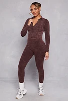 Womens Compression Rib Seamless Zip Front Track Jacket, Brown, Size S-M