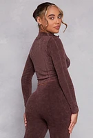 Womens Compression Rib Seamless Zip Front Track Jacket, Brown, Size S-M