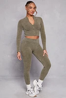Womens Compression Rib Seamless Zip Front Track Jacket, Green, Size S-M