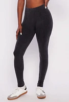 Womens Seamless Ribbed Pintuck High Waist Leggings, Black, Size S-M