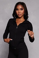 Womens Seamless Shadow Stripe Zip Hooded Top, S-M