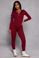 Womens Seamless Shadow Stripe Zip Hooded Top, Burgundy, Size S-M