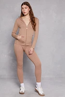 Womens Seamless Shadow Stripe Zip Hooded Top, Beige, Size S-M