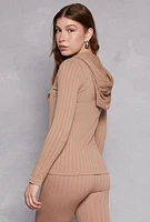 Womens Seamless Shadow Stripe Zip Hooded Top, Beige, Size S-M