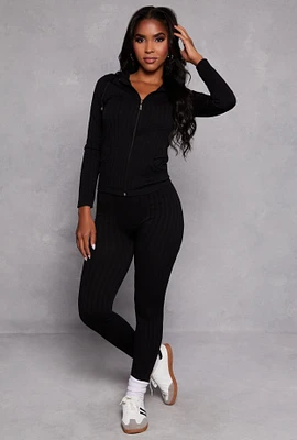 Womens Seamless Shadow Stripe Leggings, Black, Size L-XL